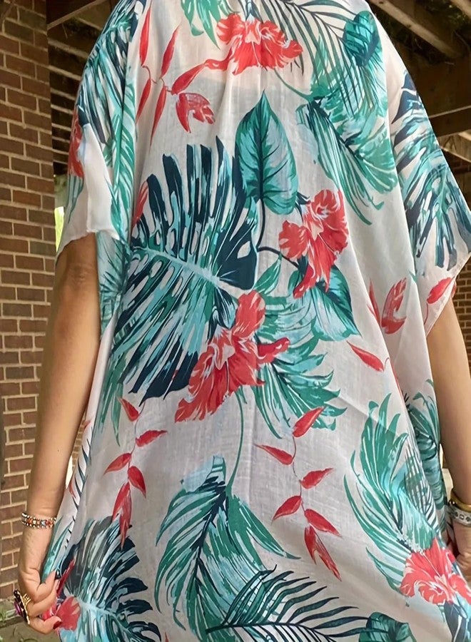 Moss Rose Women's Beach Cover up Swimsuit Kimono with Bohemian Floral Print, Loose Casual Resort Wear - Image 3